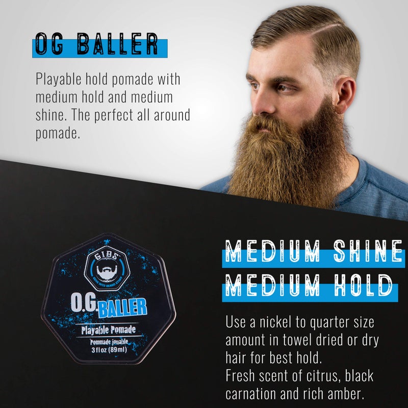 GIBS Grooming OG Baller Pomade- Flex Hold Medium Shine- With Holy Basil Oil, & Panthenol For Men, 3 oz - Image 2